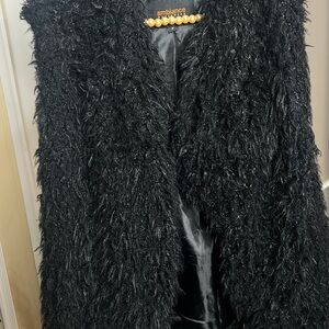 Ambiance Black Fuzzy Vest with Gold Accents